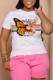 White Casual Butterfly Print Patchwork O Neck T-Shirts