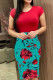 Red Green Casual Print Patchwork O Neck One Step Skirt Dresses