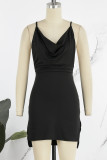 Brownness Sexy Solid Patchwork Backless Slit Spaghetti Strap One Step Skirt Dresses