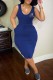 Blue Casual Print Basic U Neck Vest Dress Dresses