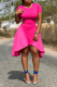Pink Casual Solid Flounce O Neck Irregular Dress Dresses