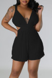 Pink Sexy Solid Hollowed Out Patchwork V Neck Straight Rompers