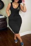 Red Casual Print Basic U Neck Vest Dress Dresses