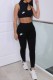 Black Sportswear Print Letter O Neck Sleeveless Two Pieces