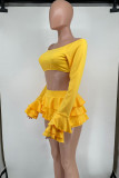 Pink Sexy Solid Patchwork Stringy Selvedge Off the Shoulder Long Sleeve Two Pieces