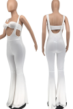 White Sexy Solid Patchwork Spaghetti Strap Sleeveless Two Pieces