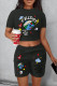 Black Casual Street Print Patchwork O Neck Short Sleeve Two Pieces