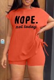Rose Red Black Casual Letter Print Basic O Neck Short Sleeve Two Pieces