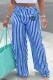 Blue Casual Striped Print Letter Straight High Waist Wide Leg Bottoms