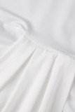 White Sexy Solid Patchwork Backless Asymmetrical Halter Irregular Dress Dresses