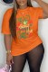 Orange Casual Print Letter O Neck T-Shirts