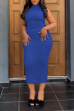 Pink Casual Solid Bandage Hollowed Out Patchwork O Neck Pencil Skirt Dresses