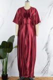 Green Elegant Solid Patchwork Slit O Neck Evening Dress Dresses