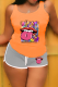 Orange Gray Street Lips Printed Patchwork U Neck Sleeveless Two Pieces