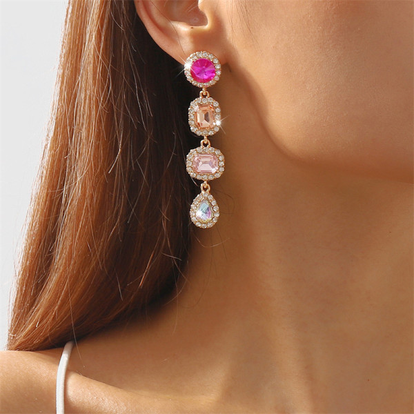 Pink Casual Daily Patchwork Rhinestone Earrings