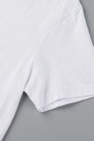 White Street Print Patchwork Letter O Neck T-Shirts