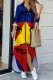 Red Blue Casual Street Print Patchwork Buckle Turndown Collar Shirt Dress Dresses