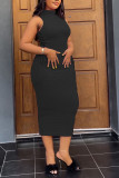 Pink Casual Solid Bandage Hollowed Out Patchwork O Neck Pencil Skirt Dresses