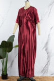 Green Elegant Solid Patchwork Slit O Neck Evening Dress Dresses