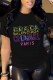 Black Casual Print Letter O Neck T-Shirts