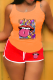 Orange Red Street Lips Printed Patchwork U Neck Sleeveless Two Pieces