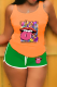 Orange Green Street Lips Printed Patchwork U Neck Sleeveless Two Pieces
