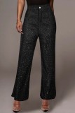 Gold Casual Patchwork Regular High Waist Conventional Solid Color Trousers