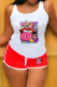 White Red Casual Lips Printed Patchwork O Neck Sleeveless Two Pieces