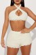 Milky Sexy Solid Hollowed Out Backless Halter Sleeveless Two Pieces