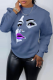 Blue Casual Print Patchwork O Neck Tops