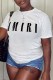 White Casual Print Letter O Neck T-Shirts