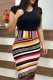 Yellow Black Casual Print Patchwork O Neck One Step Skirt Dresses