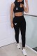 Black Sportswear Print Letter O Neck Sleeveless Two Pieces