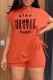 Orange Black Casual Print Basic O Neck Short Sleeve Two Pieces