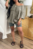 Purple Casual Solid Patchwork One Shoulder Short Sleeve Two Pieces