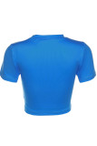 Blue Casual Print Basic O Neck T-Shirts
