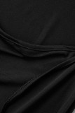 Brownness Sexy Solid Patchwork Backless Slit Spaghetti Strap One Step Skirt Dresses