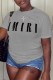 Grey Casual Print Letter O Neck T-Shirts