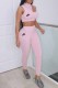 Pink Sportswear Print Letter O Neck Sleeveless Two Pieces