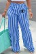 Blue Casual Striped Print Letter Straight High Waist Wide Leg Bottoms