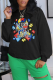 Black Casual Daily Print Patchwork Letter O Neck Tops