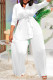 White Casual Solid Bandage Patchwork Fold V Neck Long Sleeve Two Pieces