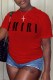 Red Casual Print Letter O Neck T-Shirts