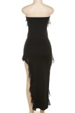 Black Sexy Solid Patchwork Backless Slit Strapless Long Dress Dresses