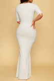 White Casual Solid Square Collar Long Dress Dresses