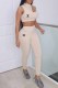 Cream White Street Print Letter O Neck Sleeveless Two Pieces