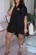 Black Casual Print Letter Turndown Collar A Line Dresses