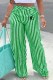 Green Casual Striped Print Letter High Waist Wide Leg Bottoms