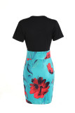 Pink Casual Print Patchwork O Neck One Step Skirt Dresses
