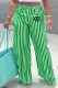 Green Casual Striped Print Letter Straight High Waist Wide Leg Bottoms